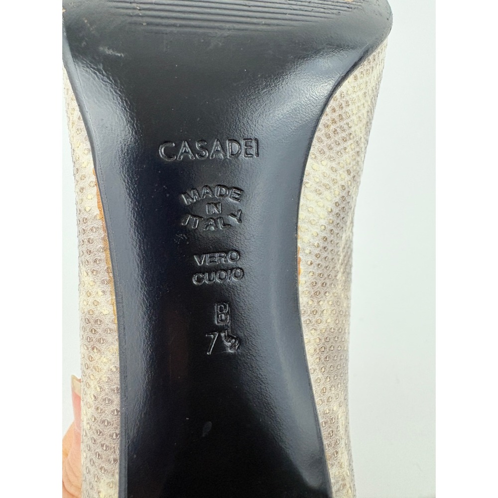 Vintage Casadei Black Snakeskin Spectator Shoes Size 7.5 Leather Square Cap Toe - Picture 9 of 14